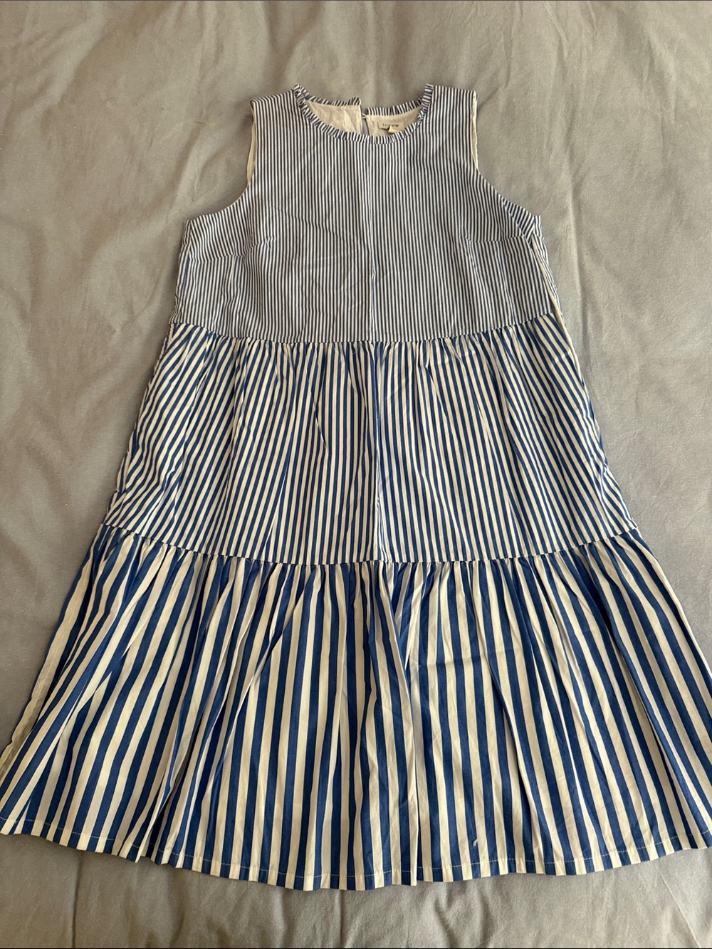 Blue and White Striped Sleeveless Dress
